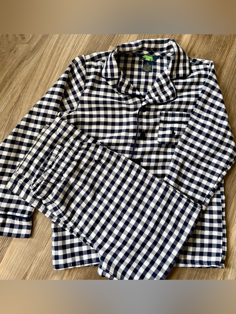 Ralph Lauren Navy and White Gingham Kids Pajama Set